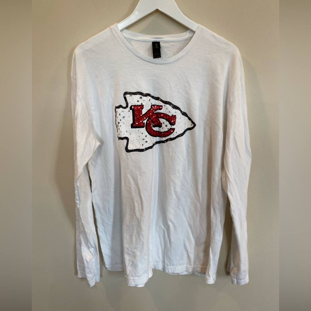 Gildan White Long Sleeve Tee with Red Logo